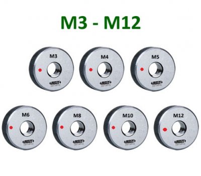 INSIZE Sats med 7 st gängringar M3-M12, 6g, Stopp, inkl. cert.