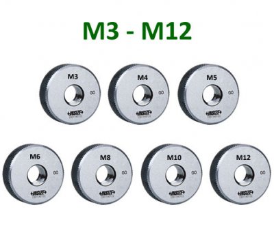 INSIZE Sats med 7 st gängringar M3-M12, 6g, Gå, inkl. cert.