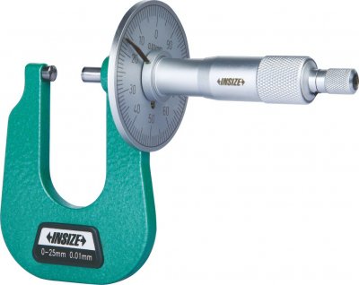 INSIZE Mikrometer med visartavla, 0-25 mm x 0.01 mm