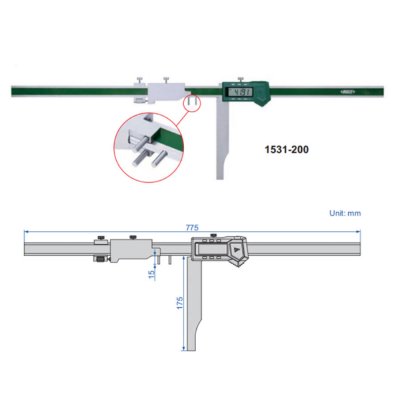 INSIZE Digitalt symmetri-skjutmått för kilspår 3-250 mm