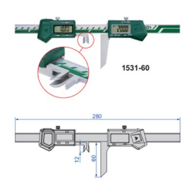 INSIZE Digitalt symmetri-skjutmått för kilspår 6-45 mm