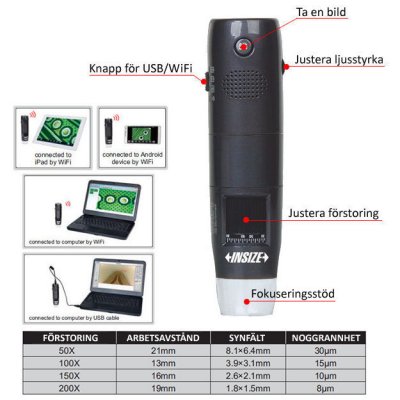 INSIZE Digitalt mikroskop 10X-200X (WiFi)