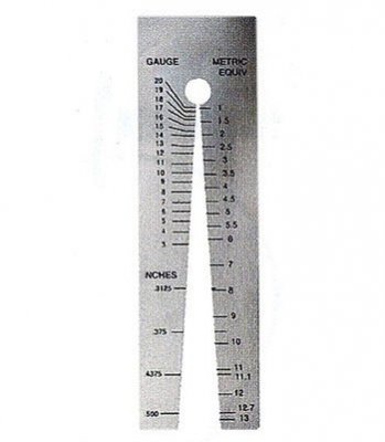 Mall för plåttjocklek (3-20 gauge, mm, tum)