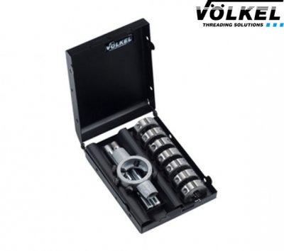VÖLKEL Sats med gängsnitt HSS, M3-M12, 25x9mm, inkl. gängkloppa